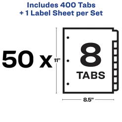 Avery® Customizable Index Maker® Dividers For 3 Ring Binder, Easy Print & Apply Clear Label Strip, 8 Tab, White, Pack Of 50 Sets