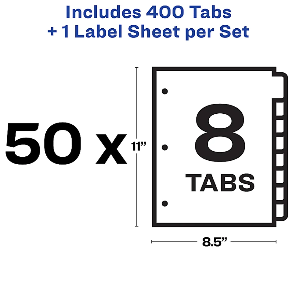 Avery® Customizable Index Maker® Dividers For 3 Ring Binder, Easy Print & Apply Clear Label Strip, 8 Tab, White, Pack Of 50 Sets