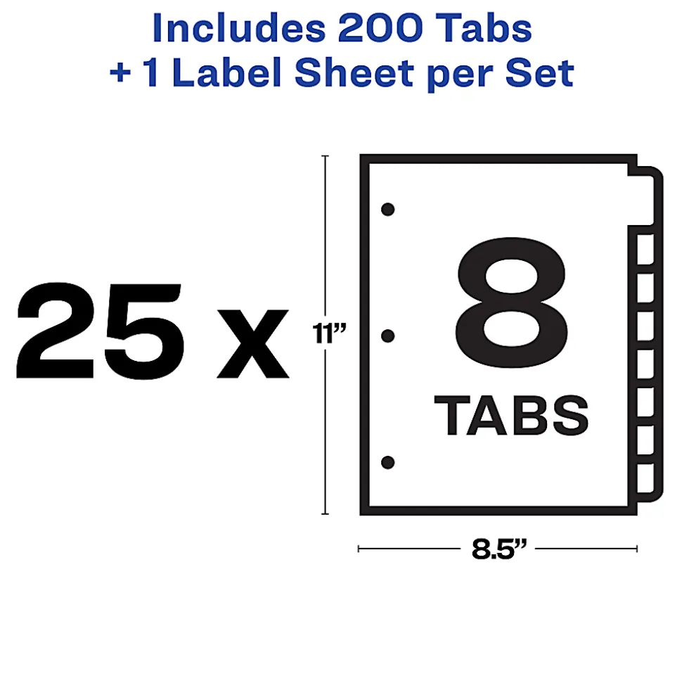 Avery® Customizable Index Maker® Dividers For 3 Ring Binder, Easy Print & Apply Clear Label Strip, 8 Tab, White, Box Of 25 Sets