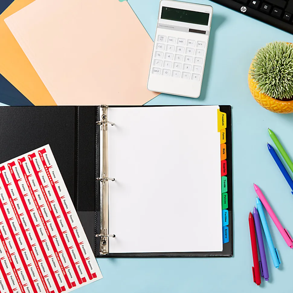Avery® Customizable Index Maker® Dividers For 3 Ring Binder, Easy Print & Apply Clear Label Strip, 8 Tab, Multicolor, Pack Of 5 Sets