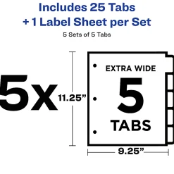 Avery® Customizable Index Maker® Extra-Wide Dividers For 3 Ring Binder, Easy Print & Apply Clear Label Strip, 5 Tab, Pack Of 5 Sets
