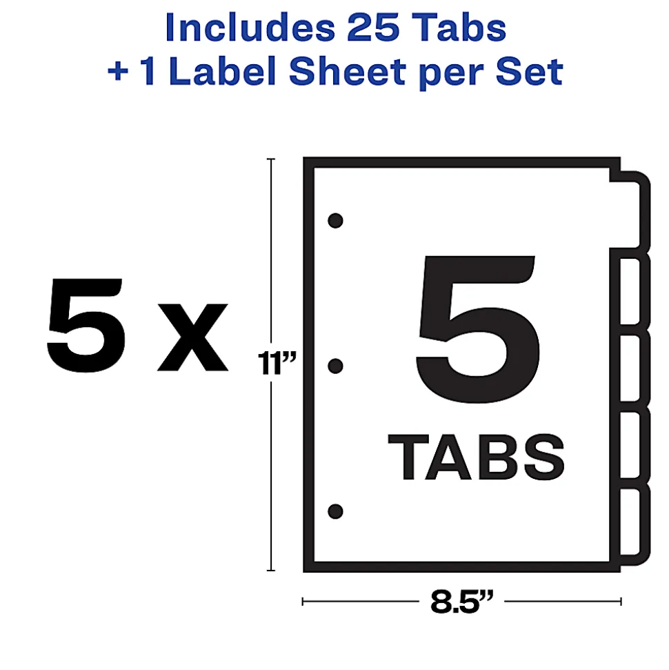 Avery® Customizable Index Maker® Dividers For 3 Ring Binder, Easy Print & Apply Clear Label Strip, 5 Tab, Pastel Tabs, Pack Of 5 Sets