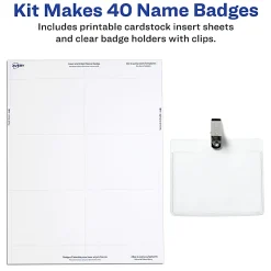 Avery® Customizable Name Badges With Clips, Rectangle, 5384, 3" x 4", Clear Name Tag Holders With White Printable Inserts, Box Of 40