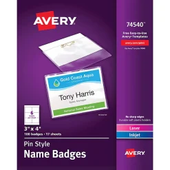 Avery® Customizable Name Badges With Pins, 74540, 3