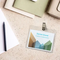 Avery® Customizable Name Badges With Clips, Rectangle, 74541, 3" x 4", Clear Holders With White Inserts, 100 Badges