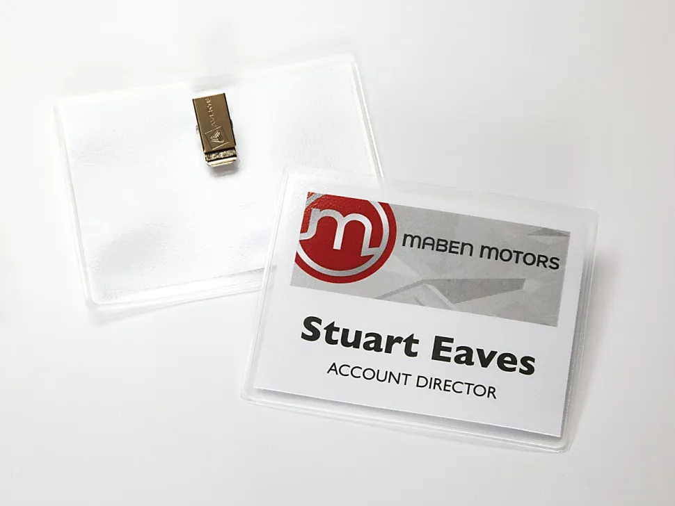 Avery® Customizable Name Badges With Clips, Rectangle, 74541, 3" x 4", Clear Holders With White Inserts, 100 Badges