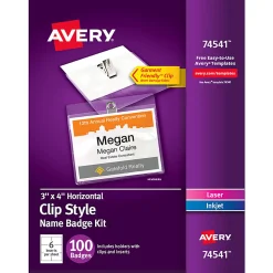 Avery® Customizable Name Badges With Clips, Rectangle, 74541, 3