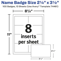 Avery® Customizable Name Badges With Clips, Rectangle, 74461, 2-1/4