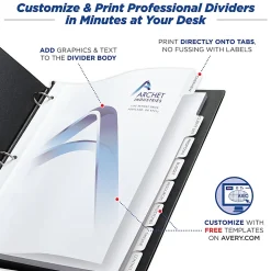 Avery® Customizable Print-On™ Dividers, 8 1/2" x 11", 8 Tab, White, Pack Of 5 Sets