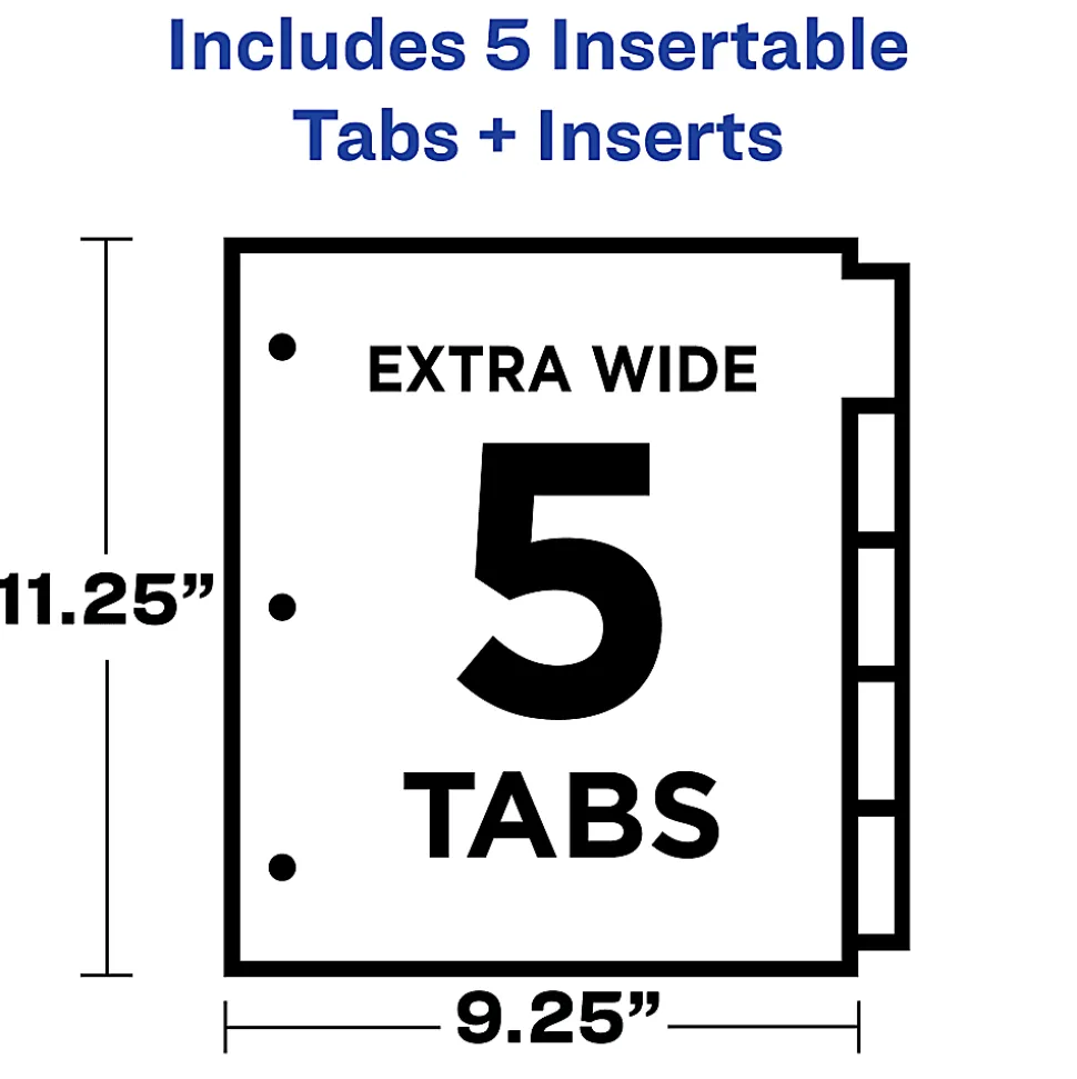 Avery® Dividers for 3 Ring Binders, 5-Tab Binder Dividers, Two-Pocket Plastic Binder Dividers, Insertable Big Tab™, Multicolor, 1 Set (11906)