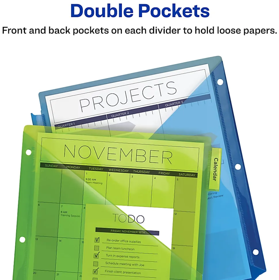 Avery® Dividers for 3 Ring Binders, 5-Tab Binder Dividers, Two-Pocket Plastic Binder Dividers, Insertable Big Tab™, Multicolor, 1 Set (11906)