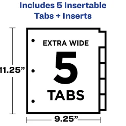 Avery® Dividers For 3 Ring Binders, 5-Tab Binder Dividers, Plastic Binder Dividers With Pockets, Insertable Big Tab™, 1 Set (07714)