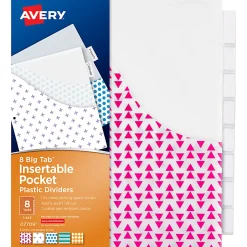 Avery® Dividers for 3 Ring Binders, 8-Tab Binder Dividers, Plastic Binder Dividers with Pockets, 1 Set (07709)