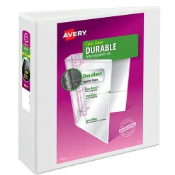 Avery® Durable Clear View 3 Ring Binders, 3 Inch EZD® Rings, White, 1 Binder