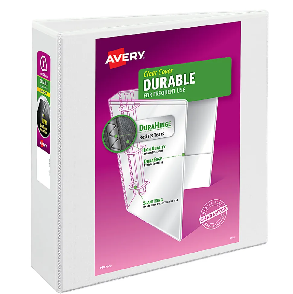 Avery® Durable Clear View 3 Ring Binders, 3 Inch EZD® Rings, White, 1 Binder