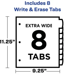 Avery® Durable Plastic 8-Tab Write & Erase Dividers For 3 Ring Binders With Slash Pocket, 9-1/4
