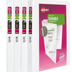 Avery® Durable Slant D-Ring View Binders, 1/2" Slant Rings, 44% Recycled, White, Pack Of 4 Binders