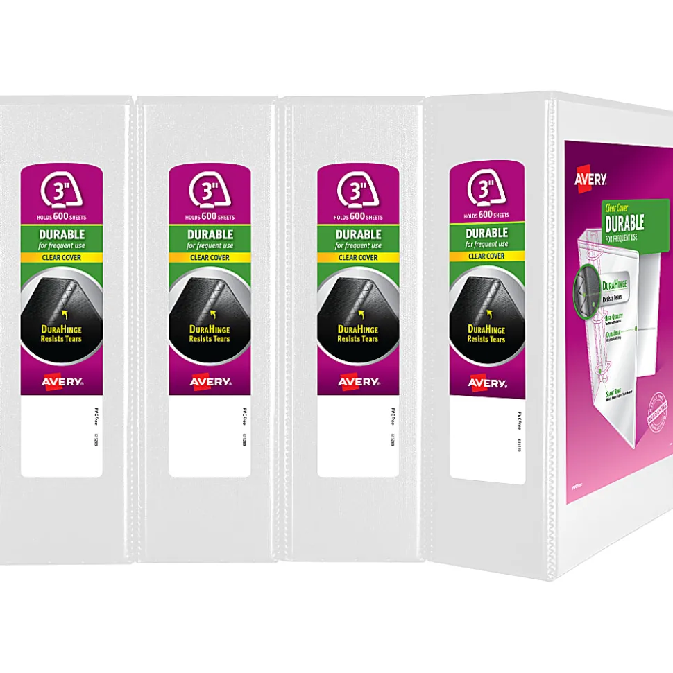 Avery® Durable Slant D-Ring View Binders, 3" Slant Rings, 36% Recycled, White, Pack Of 4 Binders