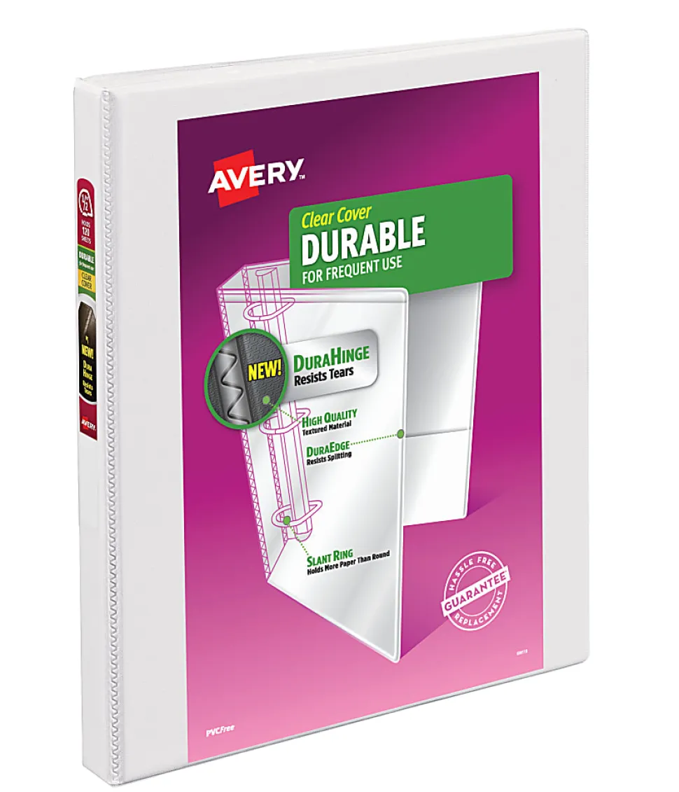 Avery® Durable View 3-Ring Binder, 1/2" Slant Rings, White