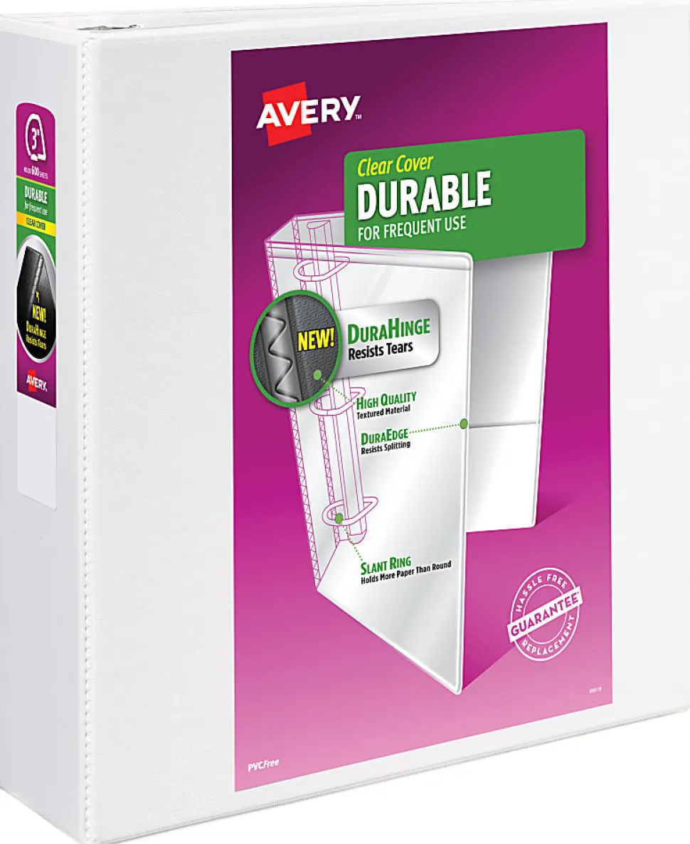 Avery® Durable View 3 Ring Binder, 3" Slant Rings, White, 1 Binder