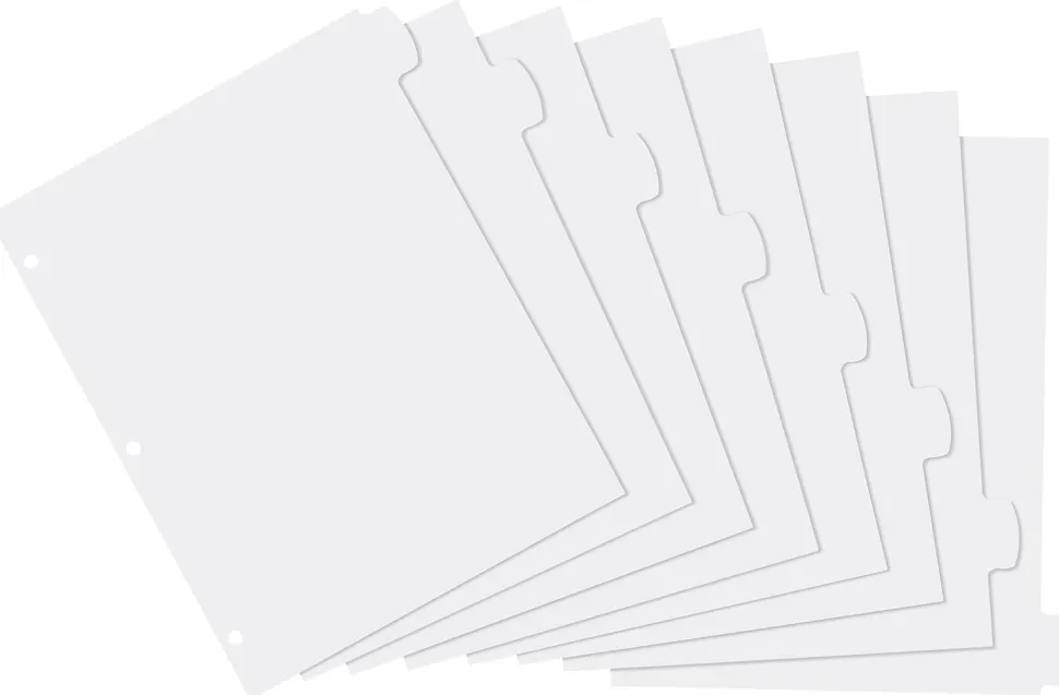 Avery® Durable Write-On Plastic Dividers With Erasable Tabs, 8 1/2" x 11", White, 8 Tabs