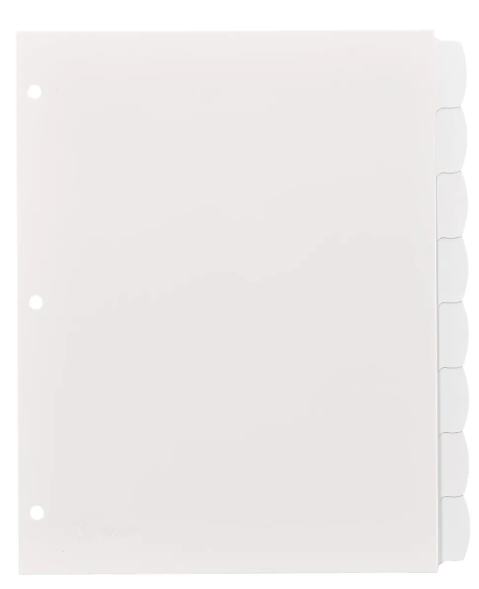 Avery® Durable Write-On Plastic Dividers With Erasable Tabs, 8 1/2" x 11", White, 8 Tabs