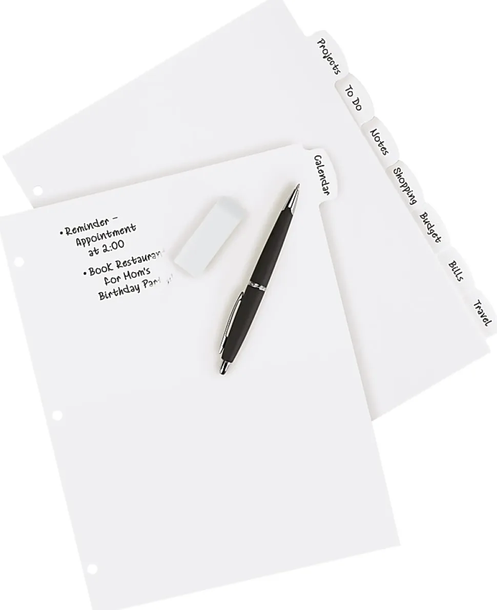 Avery® Durable Write-On Plastic Dividers With Erasable Tabs, 8 1/2" x 11", White, 8 Tabs