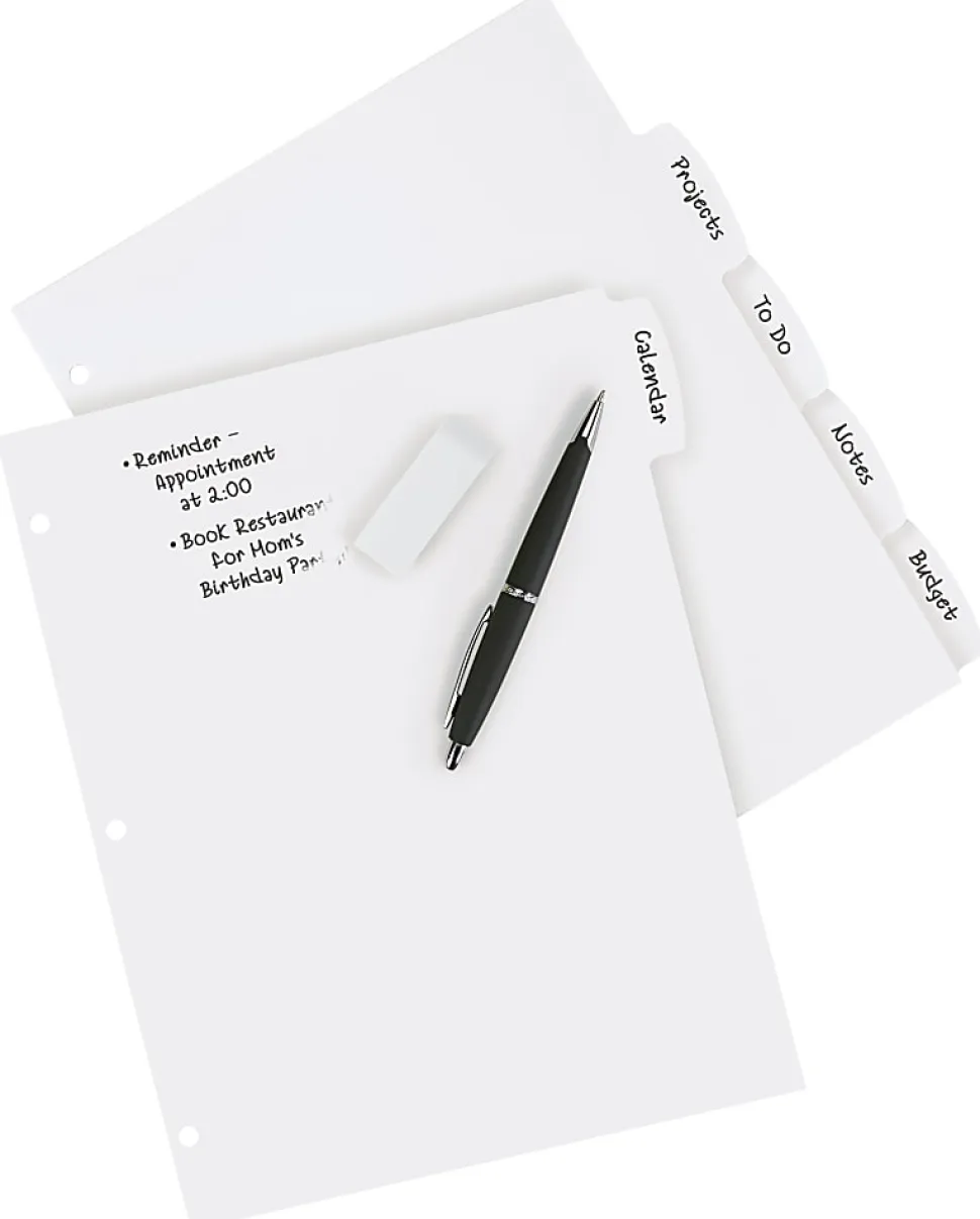 Avery® Durable Write-On Plastic Dividers With Erasable Tabs, 8 1/2" x 11", White, 5 Tabs