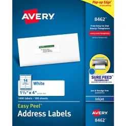 Avery® Easy Peel® Address Labels With Sure Feed® Technology, 8462, Rectangle, 1-1/3
