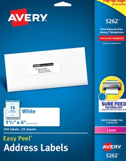 Avery® Easy Peel® Address Labels With Sure Feed® Technology, 5262, Rectangle, 1-1/3