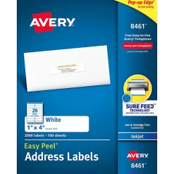 Avery® Easy Peel® Address Labels With Sure Feed® Technology, 8461, Rectangle, 1