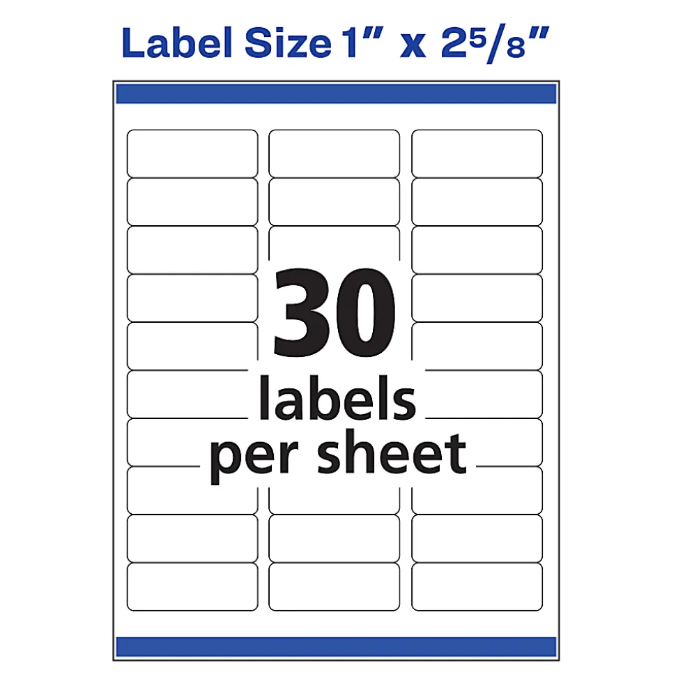 Avery® Easy Peel® Address Labels With Sure Feed® Technology, 18160, Rectangle, 1" x 2-5/8", Matte White, Pack Of 300