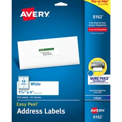 Avery® Easy Peel® Address Labels With Sure Feed® Technology, 8162, Rectangle, 1-1/3" x 4", Matte White, Pack Of 350