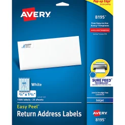 Avery® Easy Peel® Address Labels With Sure Feed® Technology, 8195, Rectangle, 2/3