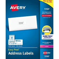 Avery® Easy Peel® Address Labels With Sure Feed® Technology, 5160, Rectangle, 1