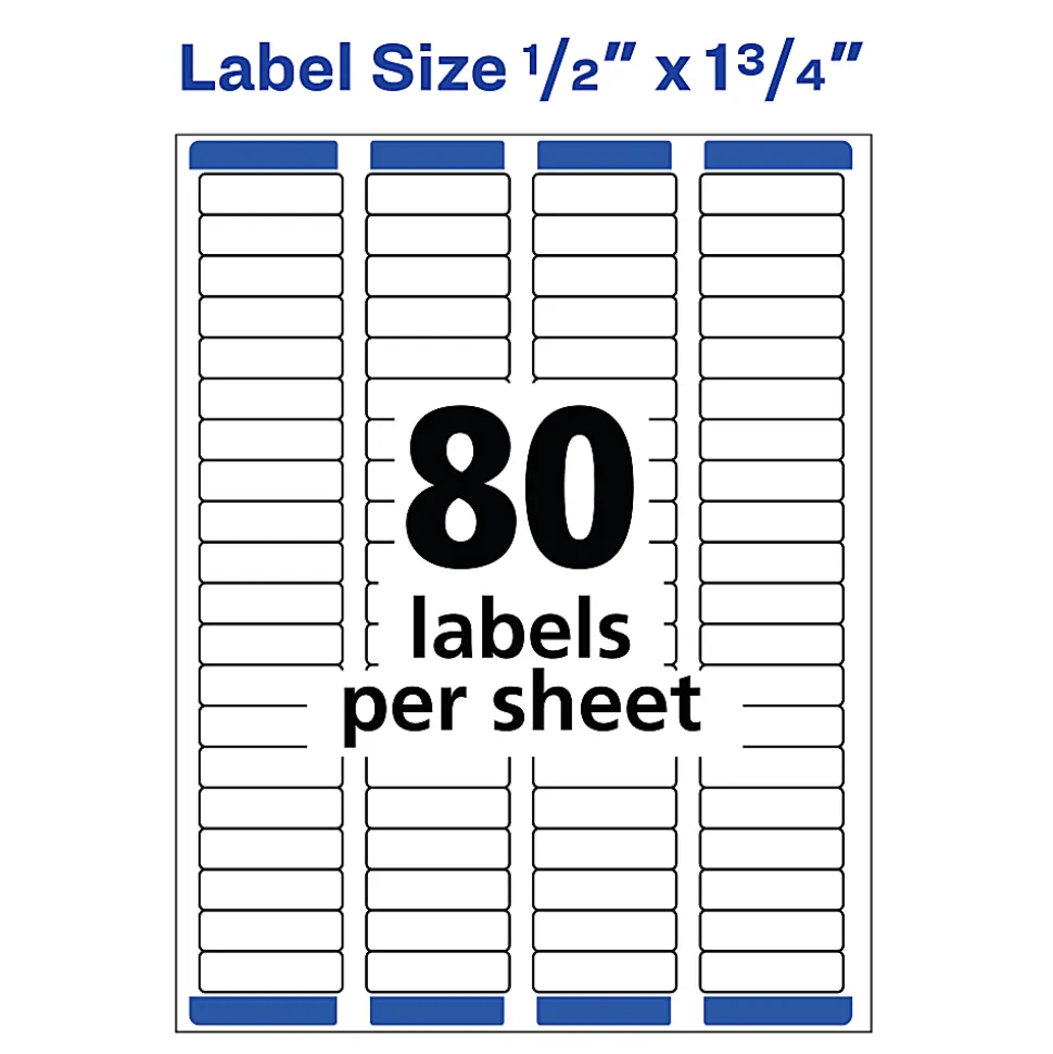 Avery® Easy Peel® Address Labels With Sure Feed® Technology, 5167, Rectangle, 1/2" x 1-3/4", Matte White, Box Of 8,000