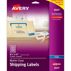 Avery® Easy Peel® Clear Full-Sheet Labels, 8665, Full Sheet, 8 1/2" x 11", Box Of 25