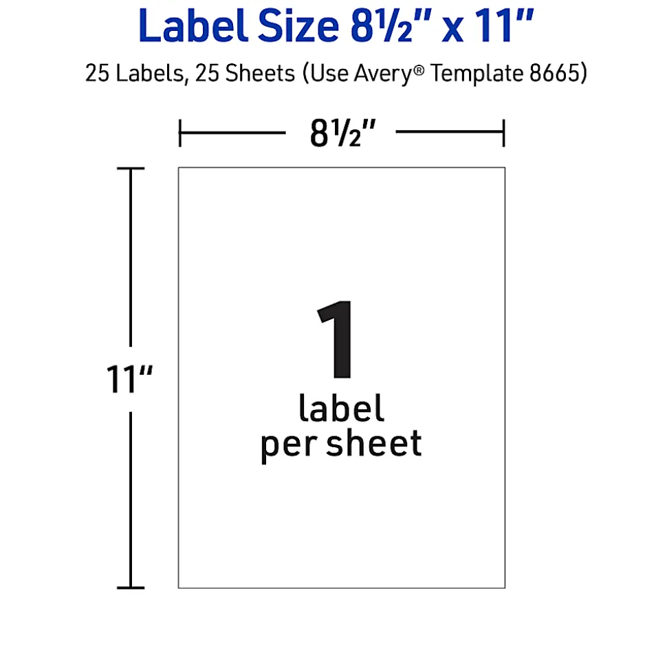 Avery® Easy Peel® Clear Full-Sheet Labels, 8665, Full Sheet, 8 1/2" x 11", Box Of 25