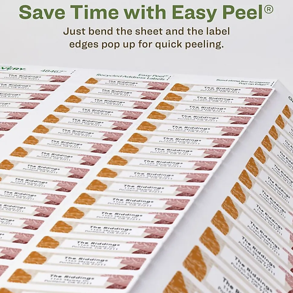 Avery® Easy Peel® EcoFriendly Permanent Inkjet/Laser Return Address Labels, 48467, 1/2" x 1 3/4", 100% Recycled, White, Pack Of 8,000
