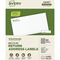 Avery® Easy Peel® EcoFriendly Permanent Inkjet/Laser Return Address Labels, 48467, 1/2