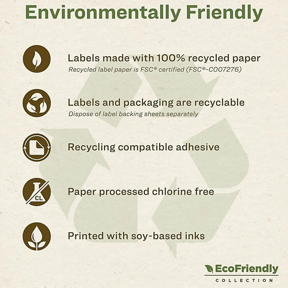 Avery® Easy Peel® EcoFriendly Permanent Inkjet/Laser Return Address Labels, 48467, 1/2" x 1 3/4", 100% Recycled, White, Pack Of 8,000