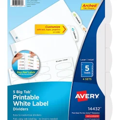 Avery® Easy Peel® Pop-up Edge® Label Dividers, 8 1/2" x 11", 5-Tab, White, Pack Of 4