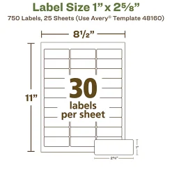 Avery® EcoFriendly Address Labels, 48160, Rectangle, 1" x 2-5/8", White, Pack Of 750 Labels
