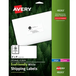 Avery® EcoFriendly Permanent Shipping Labels, 48263, 100% Recycled, 2" x 4", White, Pack Of 250