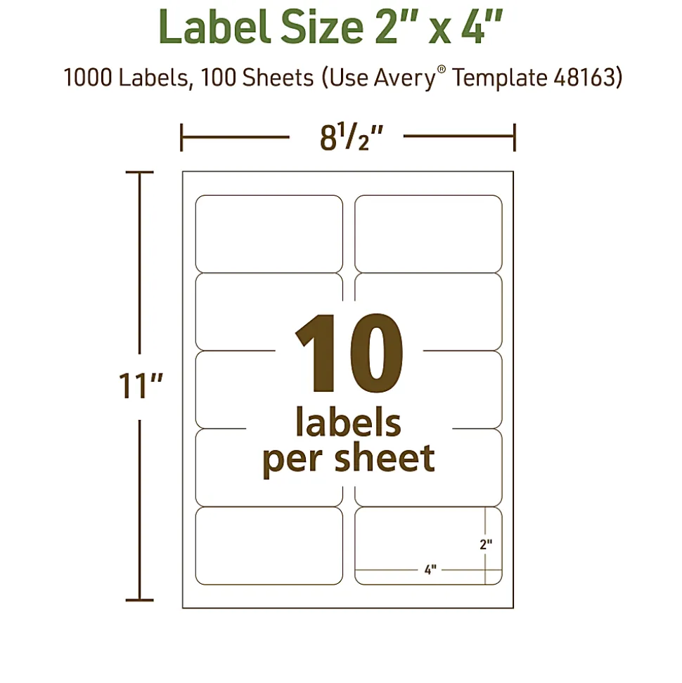 Avery® EcoFriendly Permanent Shipping Labels, 48163, 2" x 4", 100% Recycled, White, Box Of 1,000