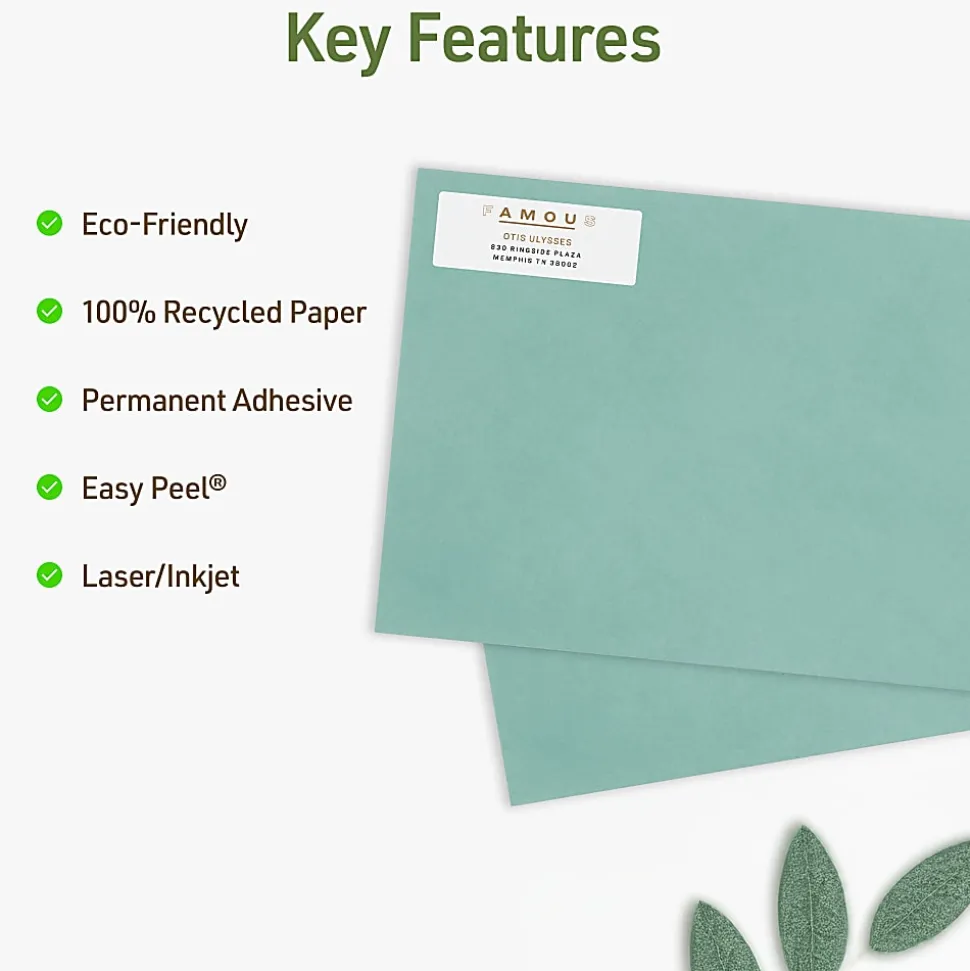 Avery® EcoFriendly Recycled Labels, Rectangle, 2/3" x 1-3/4", Matte White, Pack Of 600