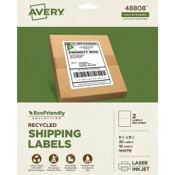Avery® EcoFriendly Recycled Labels, Rectangle, 5-1/2" x 8-1/2", Matte White, Pack Of 20
