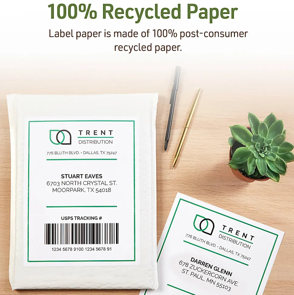 Avery® EcoFriendly Recycled Labels, Rectangle, 5-1/2" x 8-1/2", Matte White, Pack Of 20