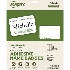 Avery® EcoFriendly 100% Recycled Name Badges, 2 1/3