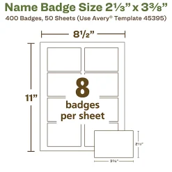 Avery® EcoFriendly 100% Recycled Name Badges, 2 1/3" x 3 3/8", White, Pack Of 400